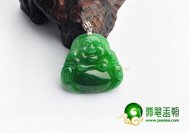 冰种浓绿玉佛挂件