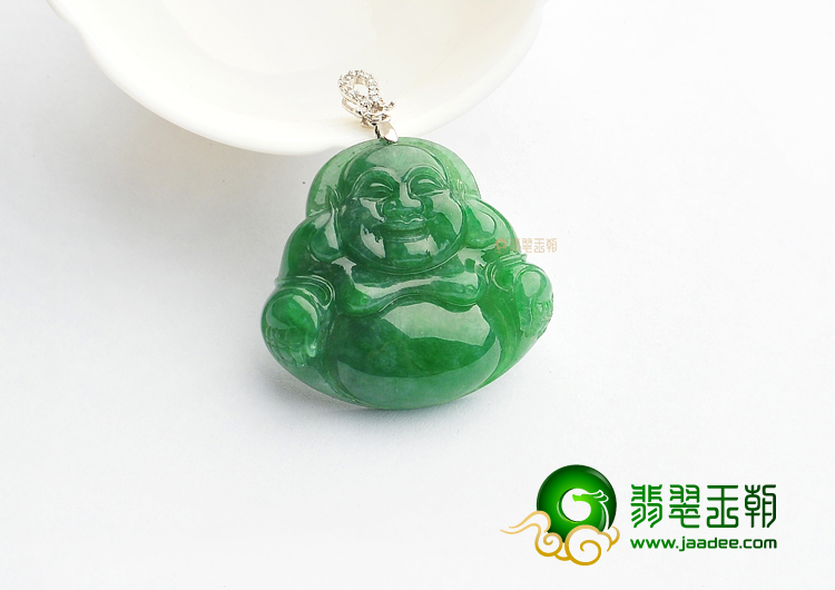 (超值推荐)糯冰种浓绿玉佛挂件