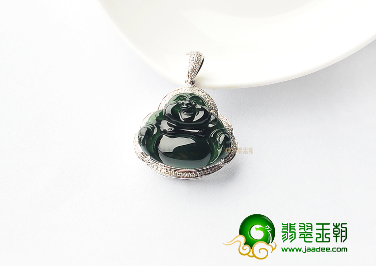 (超值推荐)玻璃种蓝水镶白金钻石玉佛胸坠