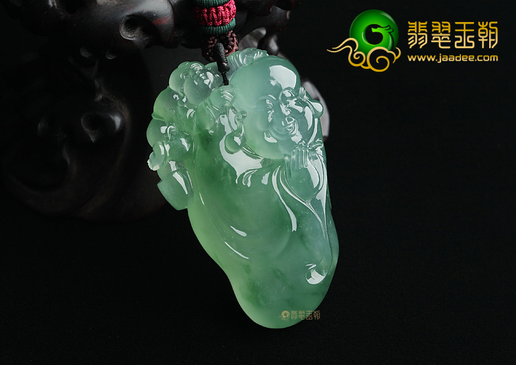 (超值推荐)冰玻种绿晴水飘花童子戏佛挂件