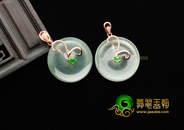 冰种晴水镶玫瑰金钻石平安扣挂件(一对)