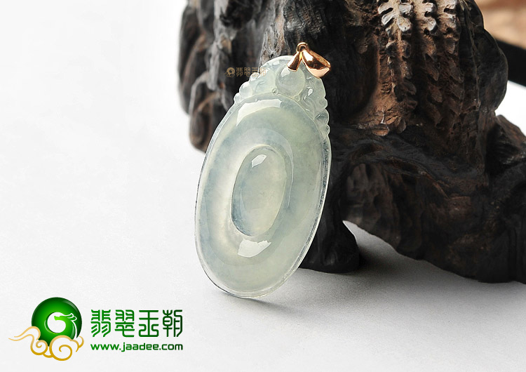 冰种淡晴水镶玫瑰金金扣福在眼前挂件