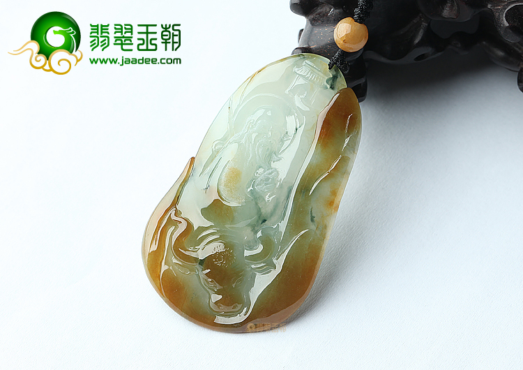 (超值推荐)糯冰种褐黄翡飘花老子出关挂件