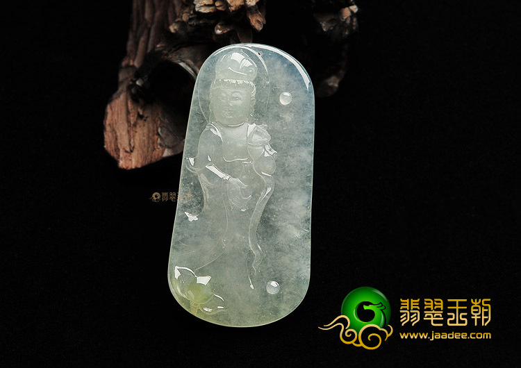 冰种淡晴水站观音挂件