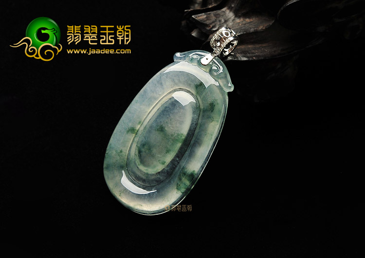 冰种飘花镶白金钻石金扣福在眼前挂件