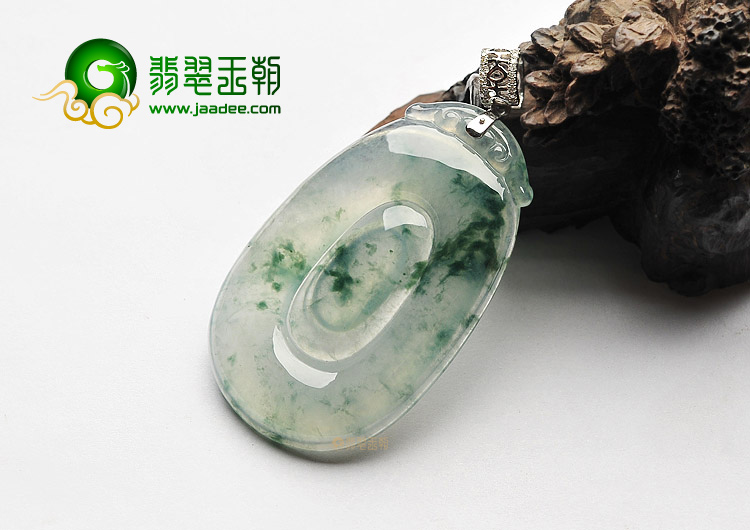 冰种飘花镶白金钻石金扣福在眼前挂件