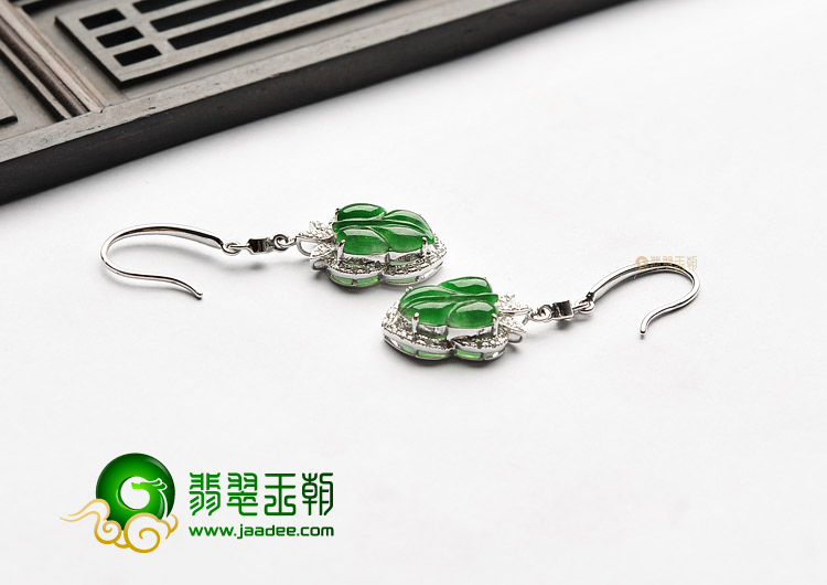 冰种深绿镶玫瑰金钻石金枝玉叶耳坠