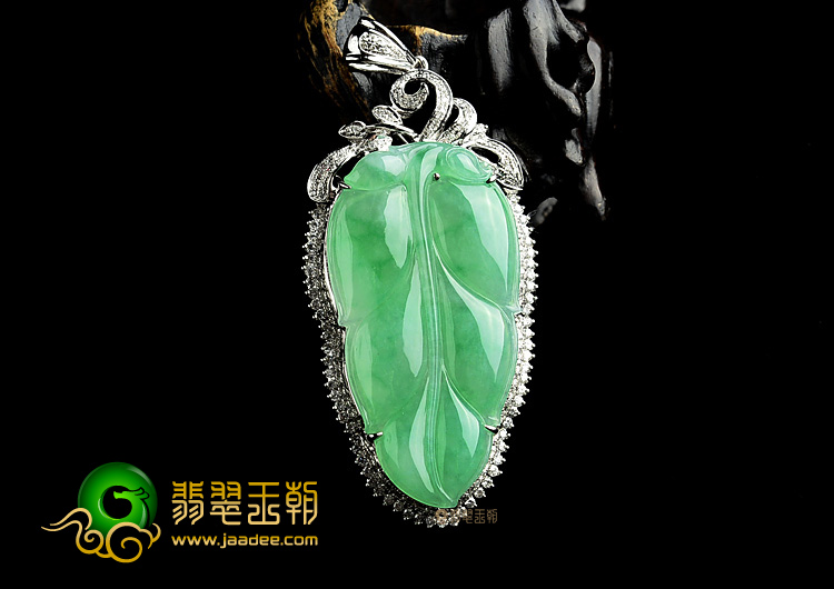 (超值推荐)糯冰种苹果绿镶白金金枝玉叶胸坠(真钻)