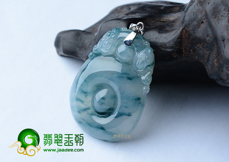 (超值推荐)冰种飘金丝蓝花福在眼前挂件