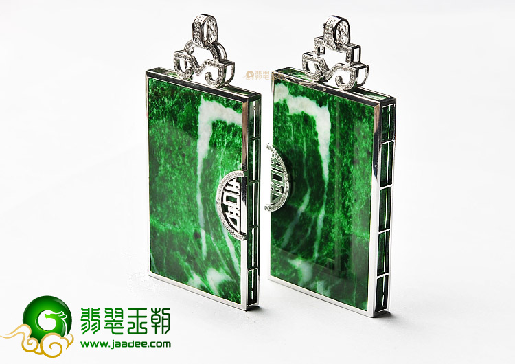 细糯种干青双喜临门胸坠(一对)
