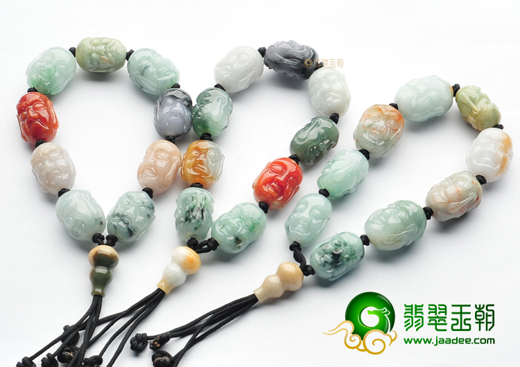 (超值推荐)糯冰种三彩十八罗汉头手链(单价)