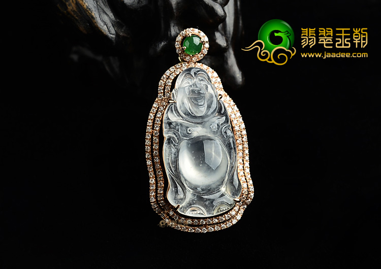 (超值推荐)冰玻种无色镶玫瑰金站佛胸坠(真钻)