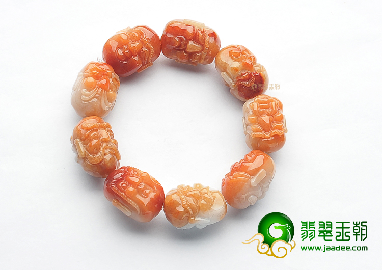 糯冰种红黄翡十八罗汉头手链