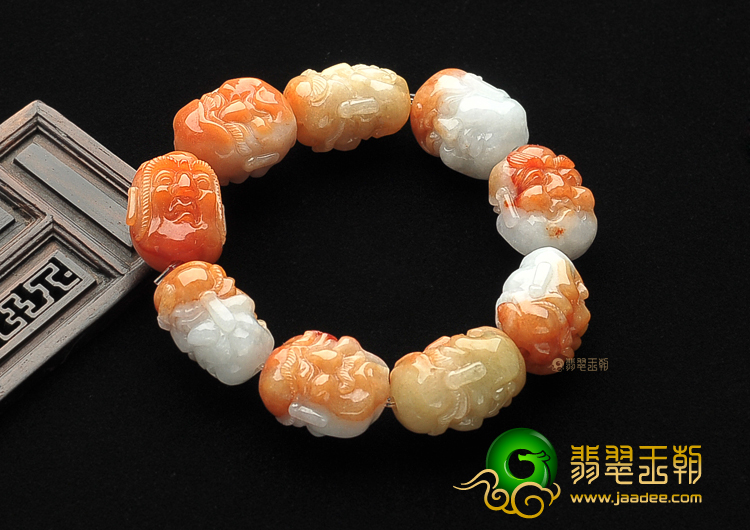 糯冰种红黄翡十八罗汉头手链