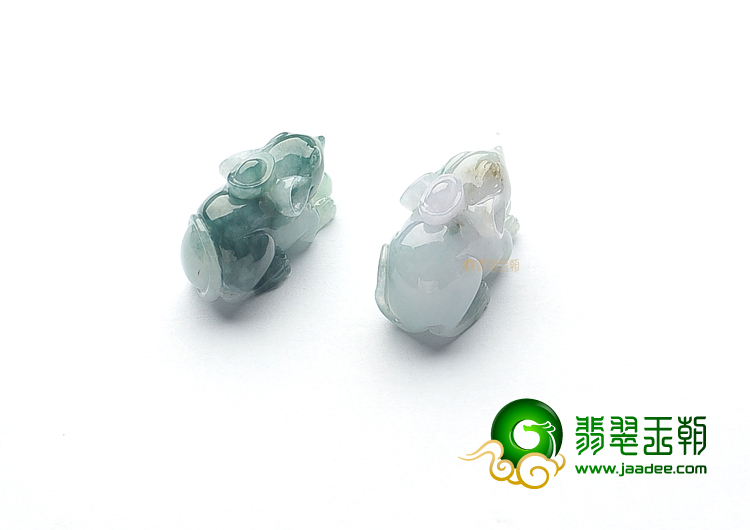 (超值推荐)糯冰种晴水飘花玉鼠运财挂件(一对)
