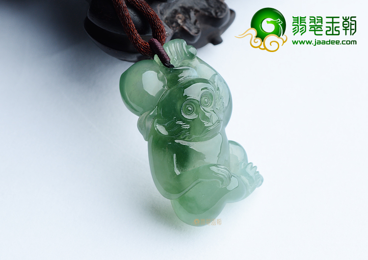 冰种晴水飘花灵猴献寿挂件