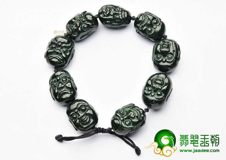 糯冰种油青罗汉头手链