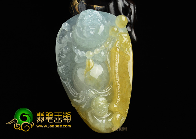 (超值推荐)糯冰种晴水黄翡童子拜佛挂件