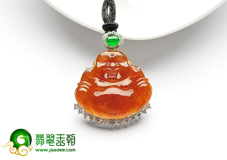 (超值推荐)冰种褐红黄翡/阳绿镶白金钻石玉佛胸坠