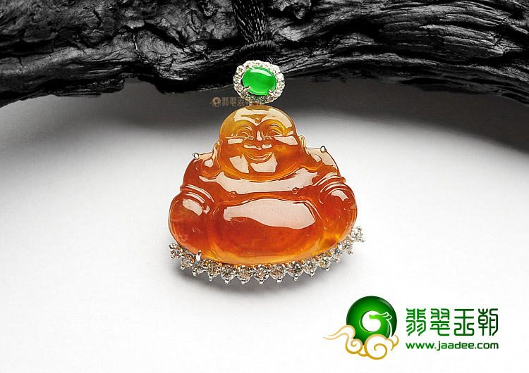 (超值推荐)冰种褐红黄翡/阳绿镶白金钻石玉佛胸坠