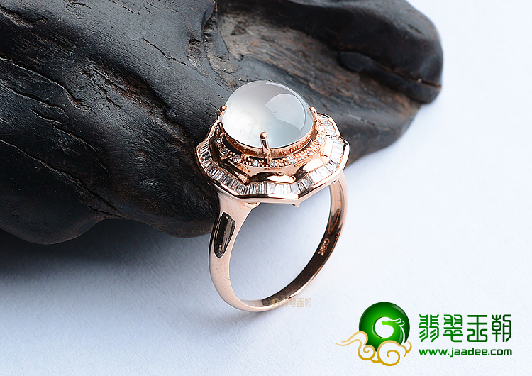 (超值推荐)冰玻种无色镶玫瑰金钻石戒指
