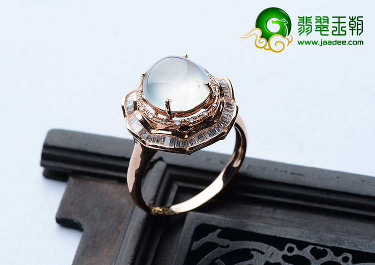 (超值推荐)冰玻种无色镶玫瑰金钻石戒指