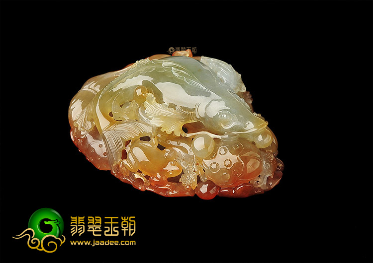 (超值推荐)糯冰种红黄翡年年有余手玩件