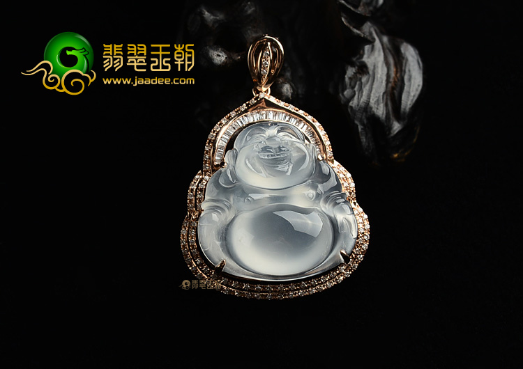 (超值推荐)冰玻种白色镶玫瑰金玉佛胸坠(真钻)