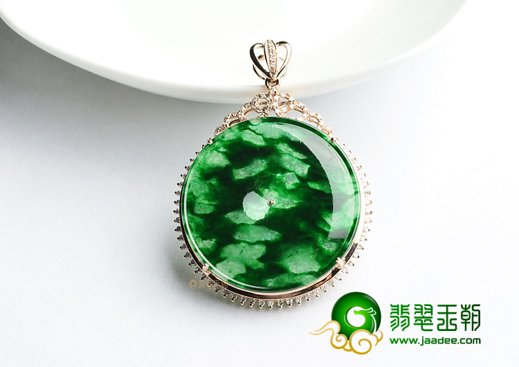 (超值推荐)糯冰种花青镶玫瑰金平安扣胸坠(真钻)