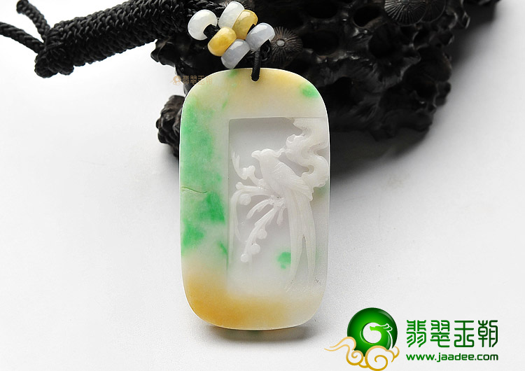 糯冰种三彩鸟语花香挂件