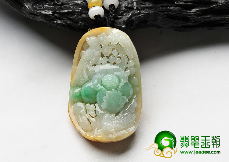 糯冰种三彩花开富贵挂件