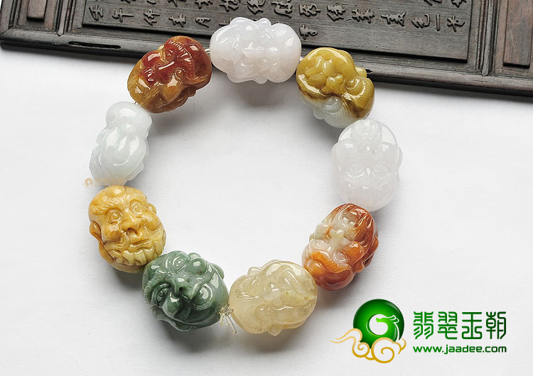 糯冰种三彩罗汉头手链