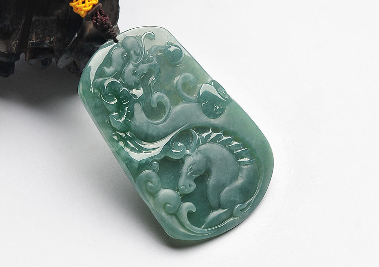 糯冰种蓝水龙马精神挂件(一对)