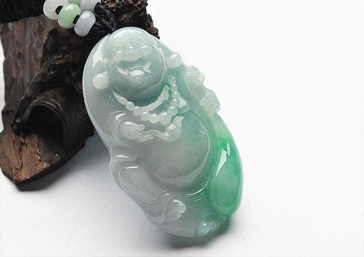 糯冰种飘翠布袋佛挂件
