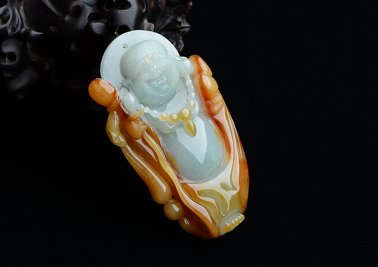 糯冰种晴水黄翡布袋和尚挂件