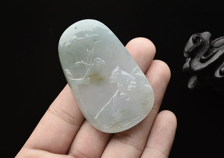 糯冰种晴水略飘花独钓寒江挂件