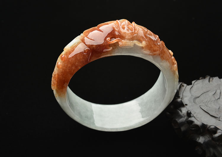 糯冰种褐红翡雕花手镯(58.4mm)