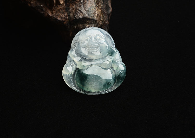 冰种飘花玉佛挂件