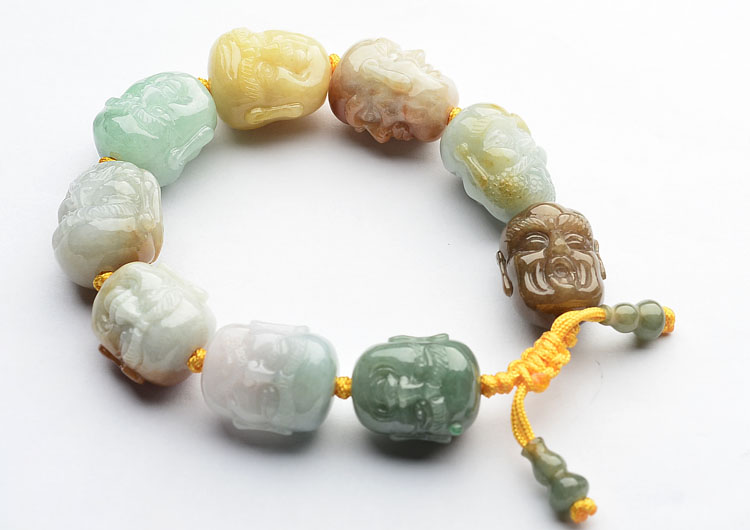 糯冰种三彩罗汉头手链