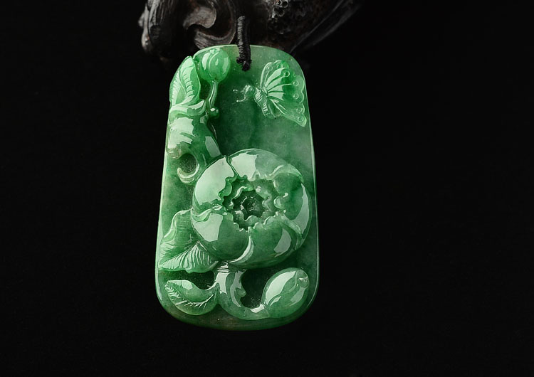 糯冰种翠色富贵花开挂件