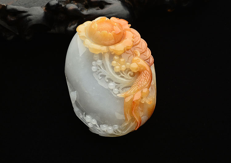 糯冰种红黄翡花开富贵挂件