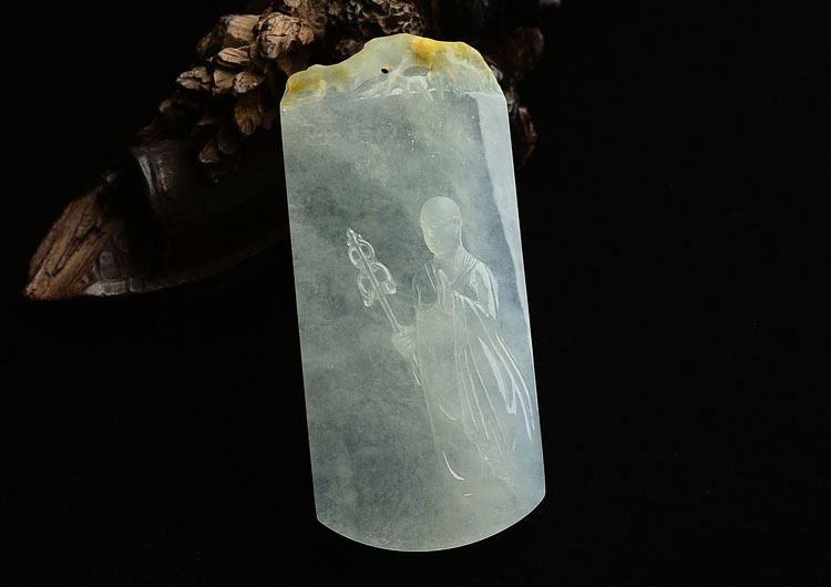 (超值推荐)冰种淡晴水略带黄翡唐三藏挂件(高松峰大师作品)
