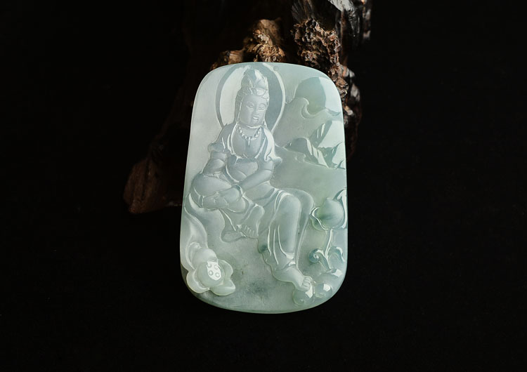 糯冰种飘花莲花观音挂件