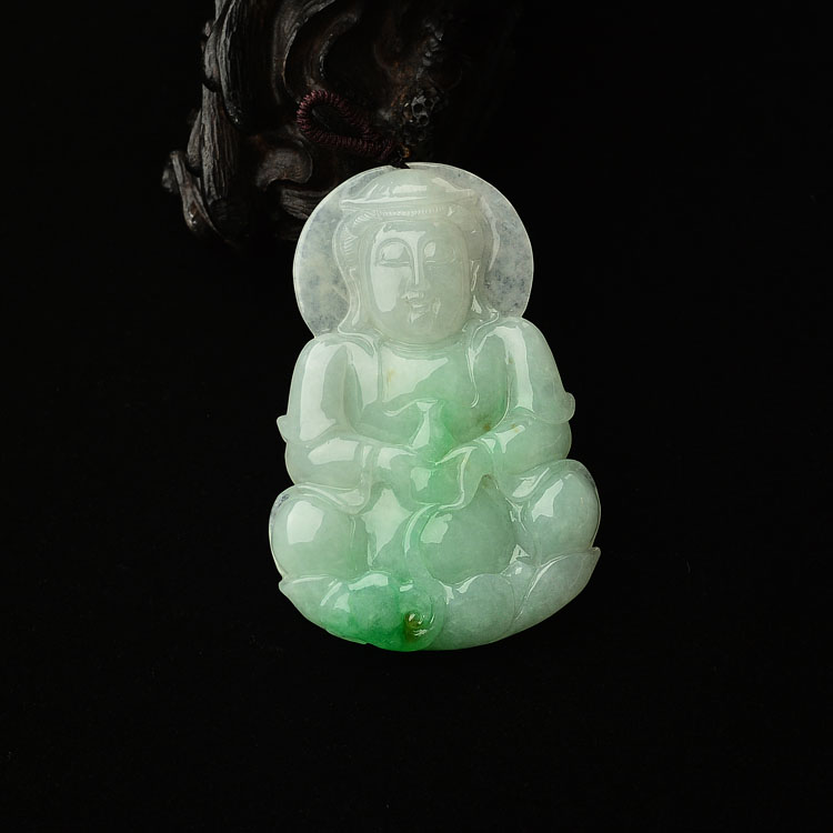 糯冰种飘翠观音挂件