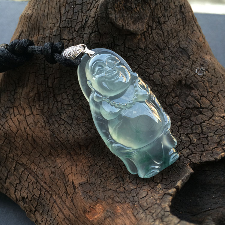 冰玻种晴水略飘花站佛挂件