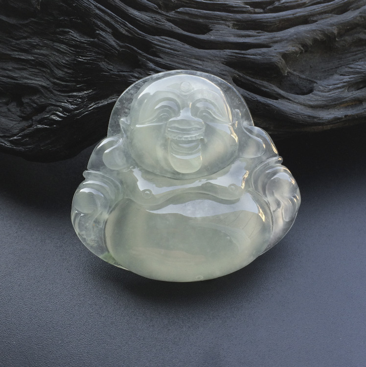 冰种略飘花玉佛挂件