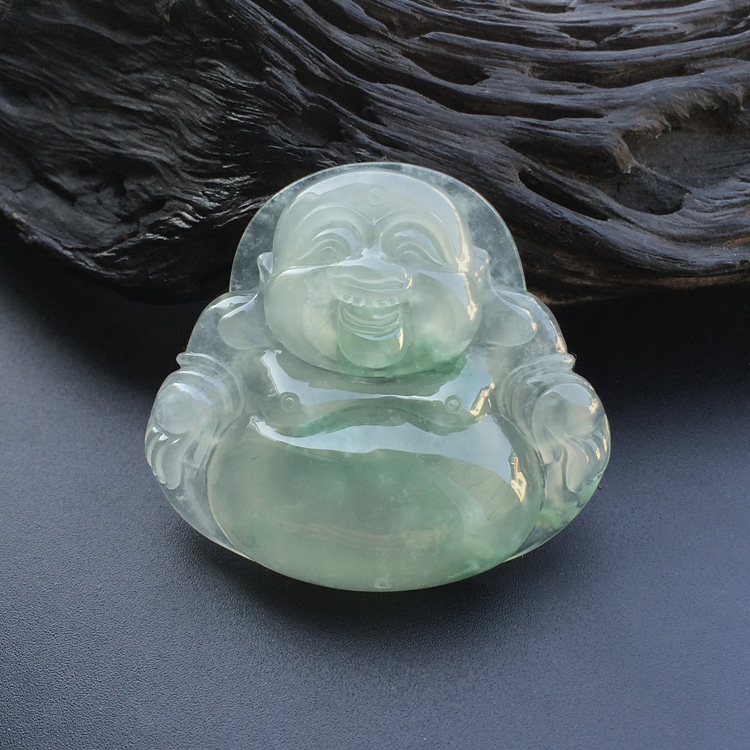 冰种飘花玉佛挂件