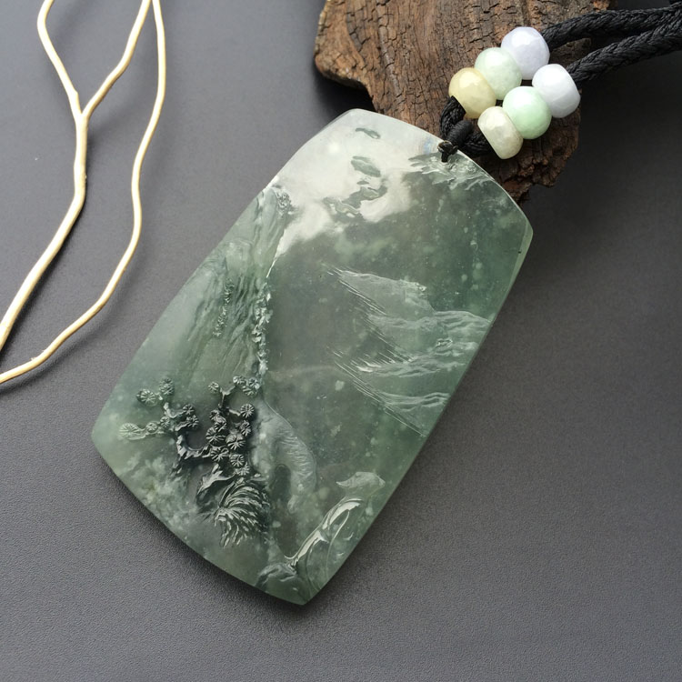 (高松峰大师作品)(超值推荐)冰玻种晴水略飘花伯乐相马挂件