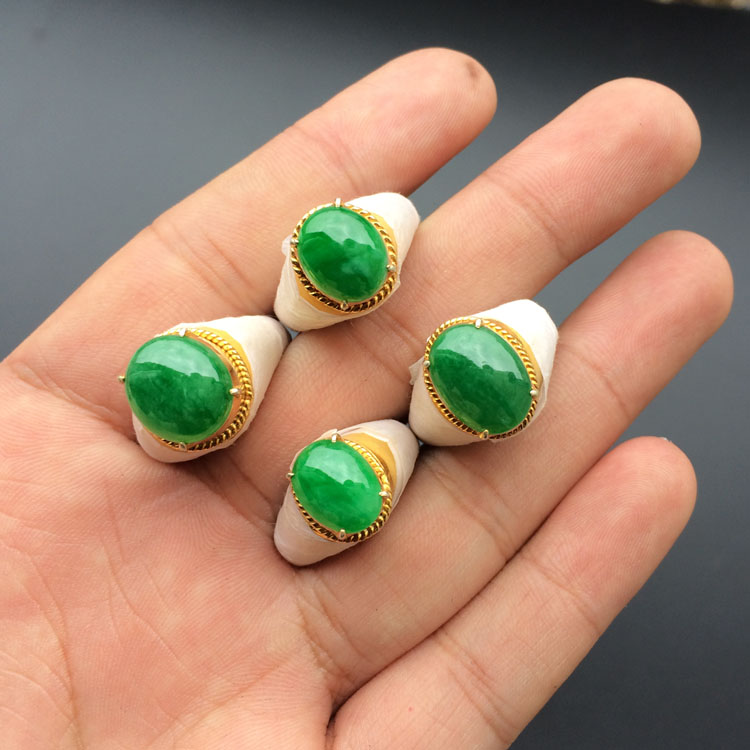 糯冰种阳绿戒面（一批4颗）