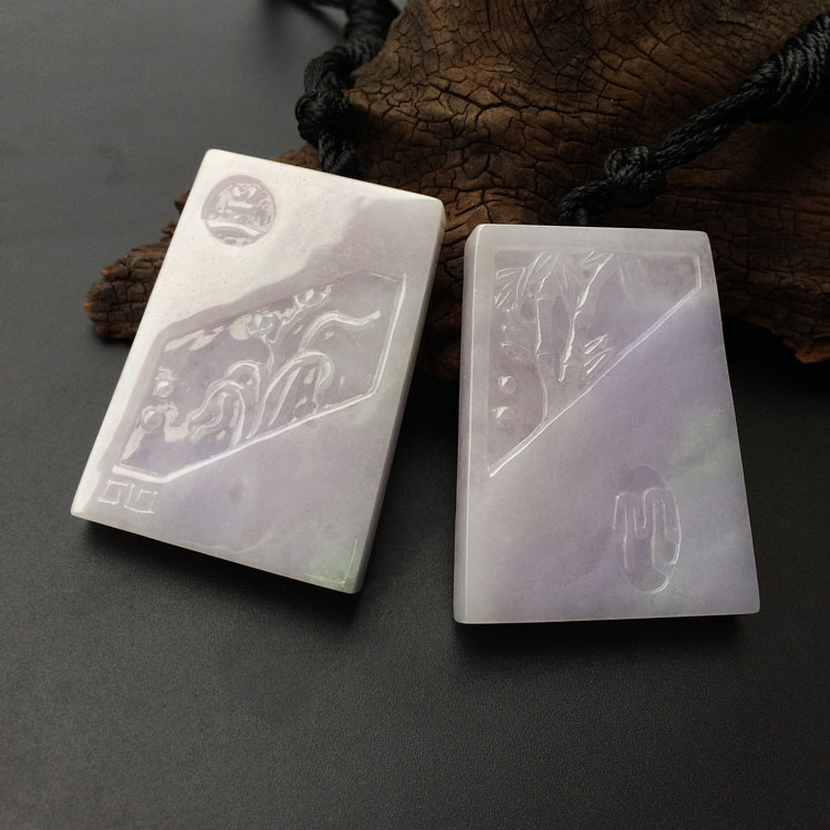 糯冰种紫罗兰节节高挂件（一对）